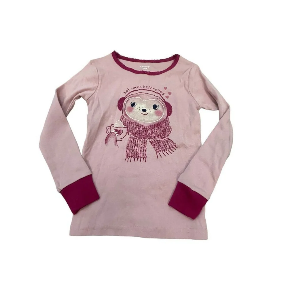 Carter's Girls Two-Piece Pajamas Size 5 Pink Bear Top Green Pants